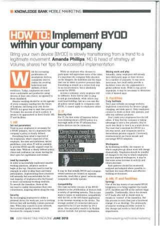 B2B Marketing article by Amanda Phillips (Volume Ltd MD and Head of Strategy): ‘HOW TO: Implement BYOD within your company’