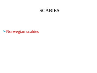 ➢Norwegian scabies
SCABIES
 