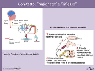 dr.ssa Federica Osti MD
Con-tatto: “ragionato” e “riflesso”
risposta riflessa allo stimolo doloroso
risposta “centrale” allo stimolo tattile
 