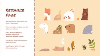 Resource
Page
Use these design resources in your
Canva Presentation.
This presentation template uses the
following free fonts:
Titles: Permanent Marker
Headers: Roboto Bold
Body Copy: IRoboto Regular
You can find these fonts online too.
Happy designing!
Don't forget to delete this page
before presenting.
 