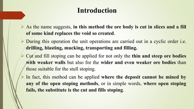 Cut & fill mining method | PPTX | Geology | Science