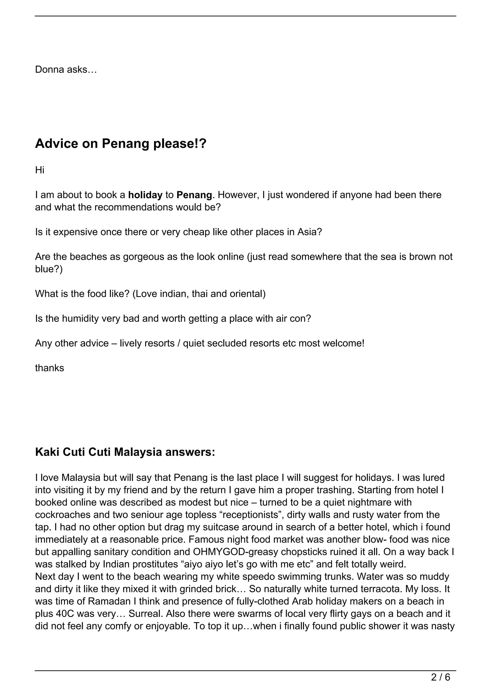 Cuti-cuti Malaysia: Penang Holiday | PDF