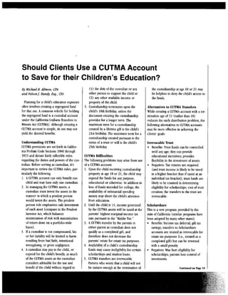 Should Clients Use a CUTMA Account to Save for their Children's Education?
