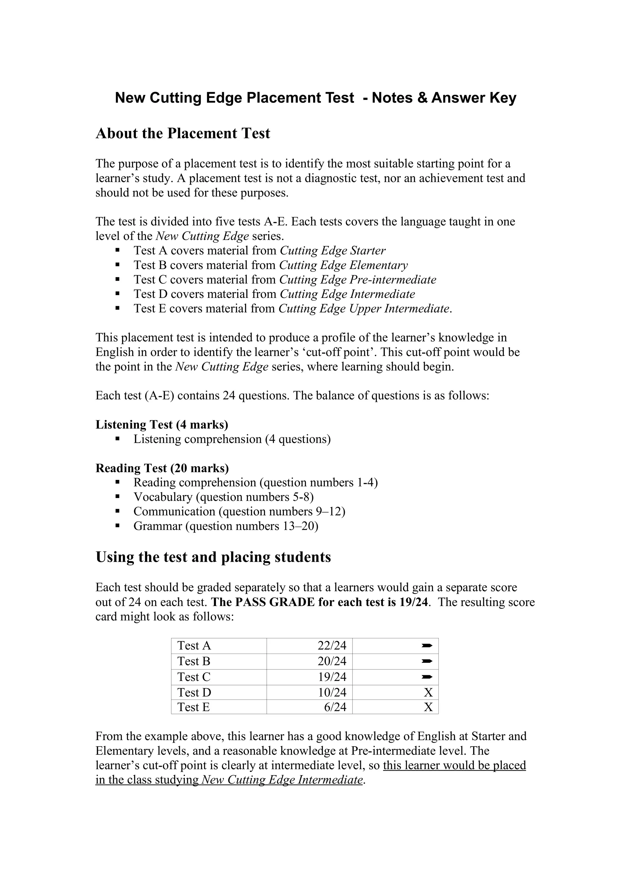 Cutting edge tests_teachers_notes | PDF