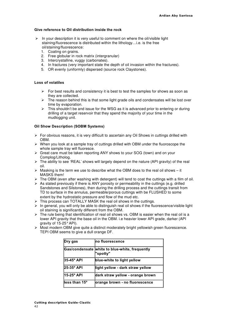 Cuttings descriptions-clastic Cuttings descriptions-clastic