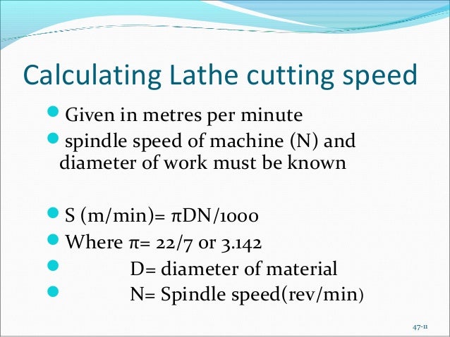 Lathe Cutting Speed Chart Metric