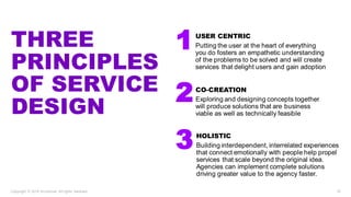 16Copyright © 2018 Accenture. All rights reserved.
THREE
PRINCIPLES
OF SERVICE
DESIGN
3
2
1USER CENTRIC
Putting the user a...