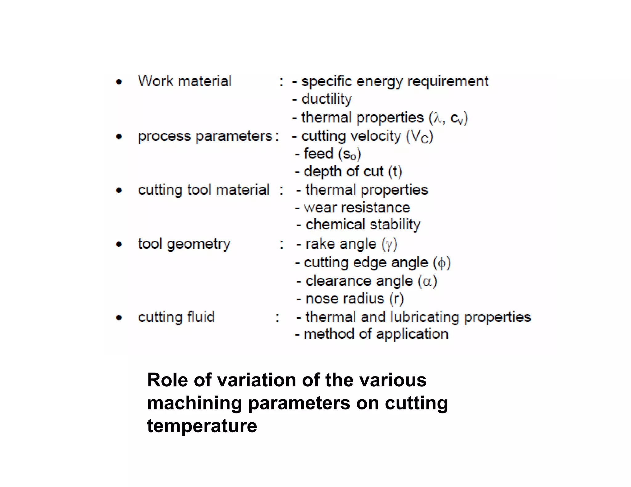 Role of variation of the various
machining parameters on cutting
temperature
 