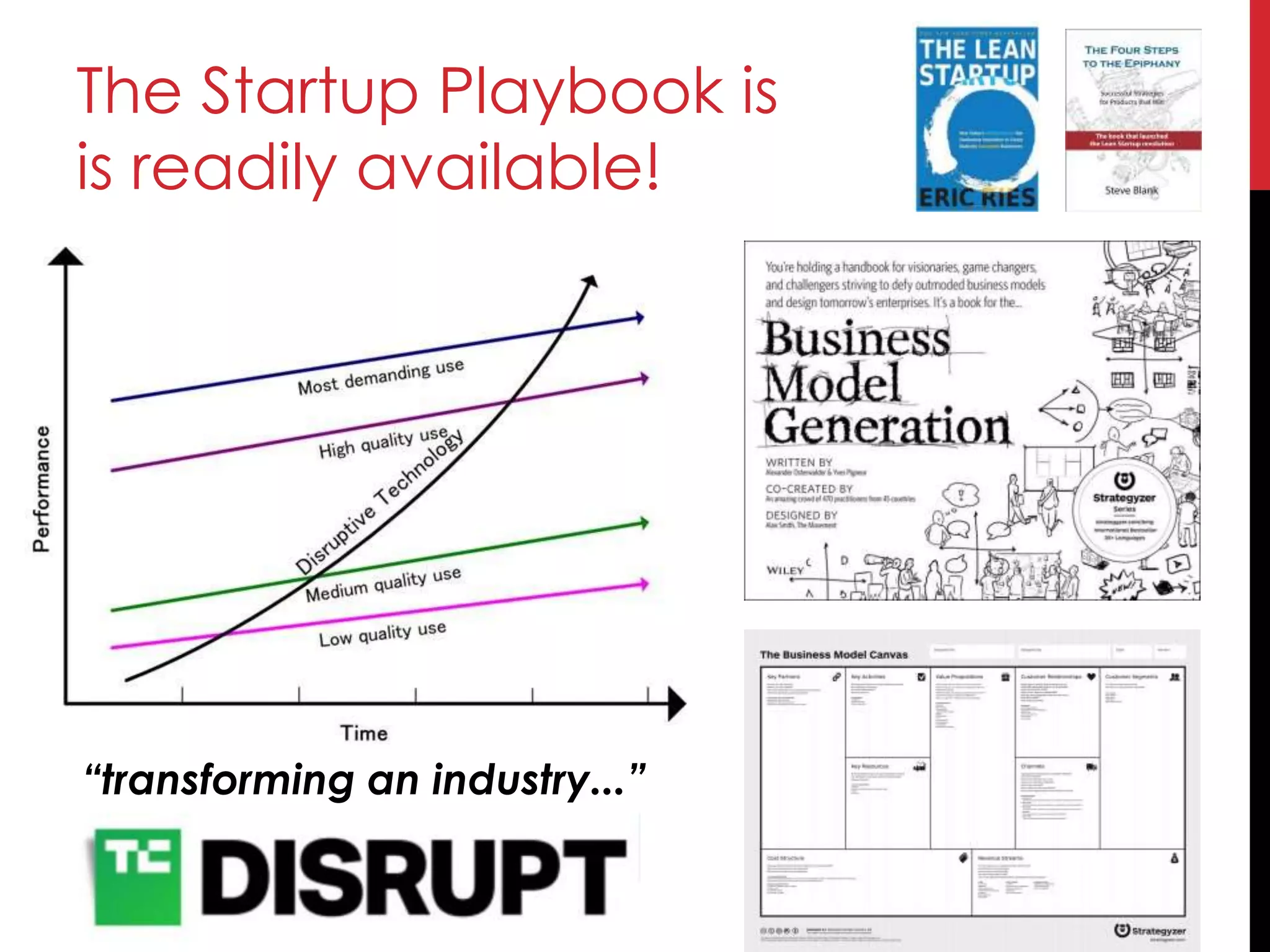 The Startup Playbook is
is readily available!
“transforming an industry...”
 