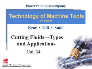 Copyright © The McGraw-Hill Companies, Inc.
Permission required for reproduction or display.
PowerPoint to accompany
Krar • Gill • Smid
Technology of Machine Tools
6th
Edition
Cutting Fluids—Types
and Applications
Unit 34
 