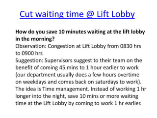Cut waiting time @ Lift Lobby
 