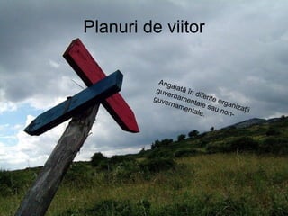 Planuri de viitor Angajată în diferite organizaţii guvernamentale sau non-guvernamentale.  