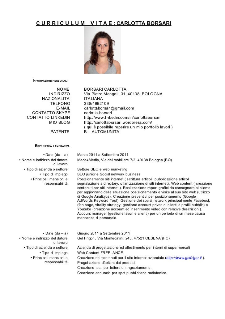 Curriculum Vitae Carlotta Borsari