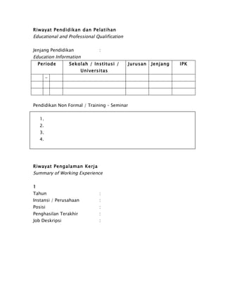 Contoh Daftar Riwayat Hidup | DOC