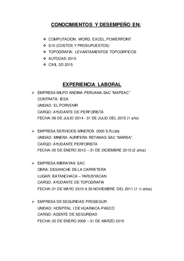cv a perforista