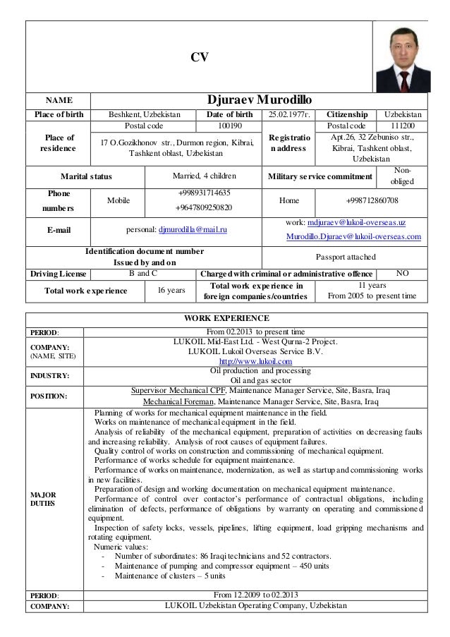 resume for mechanical