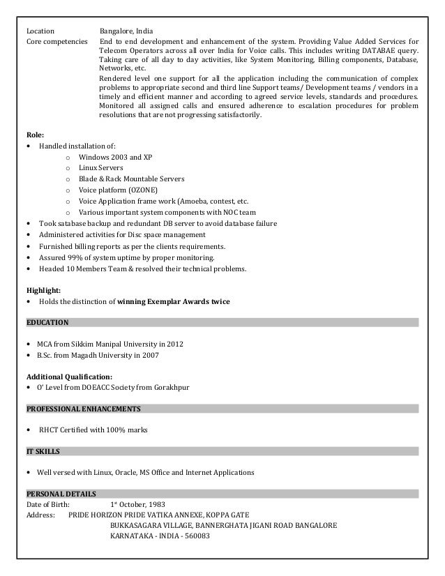 cv exemplar
