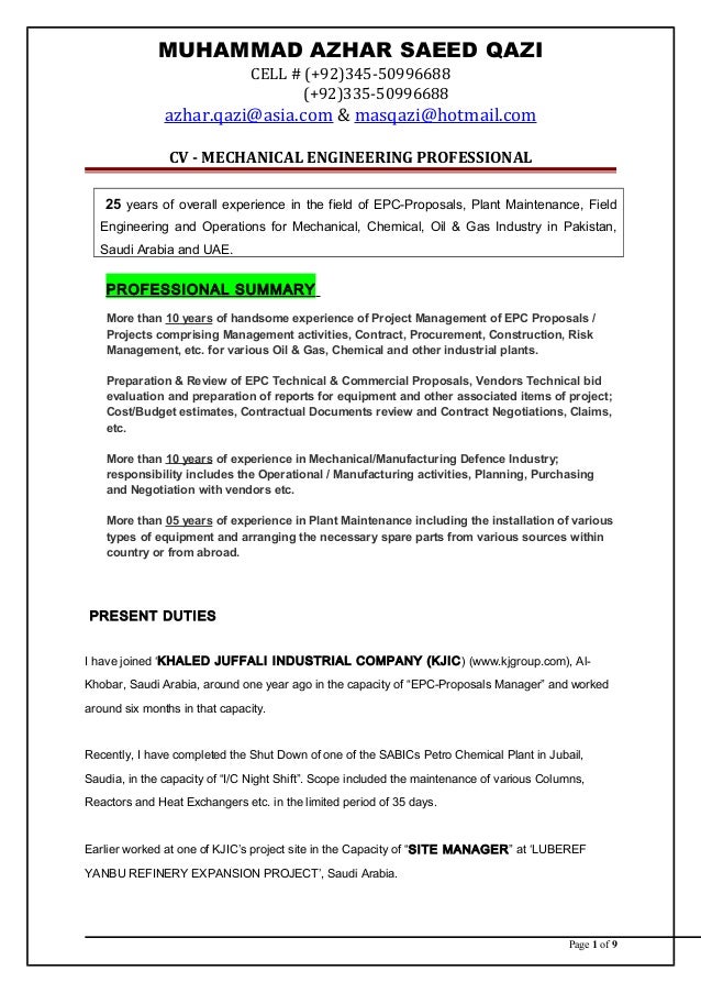 professional cv for engineers