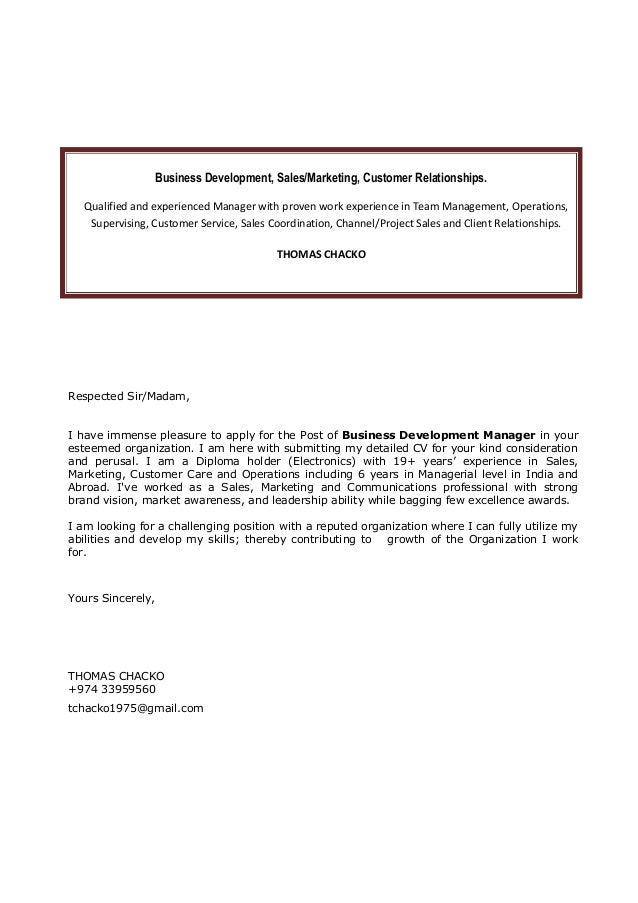 CV BDM With Covering Letter