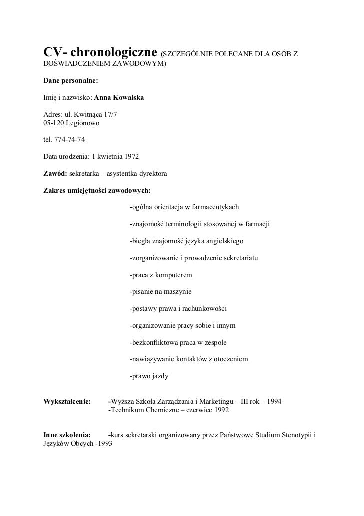Cv Doświadczenie Zawodowe Wzór