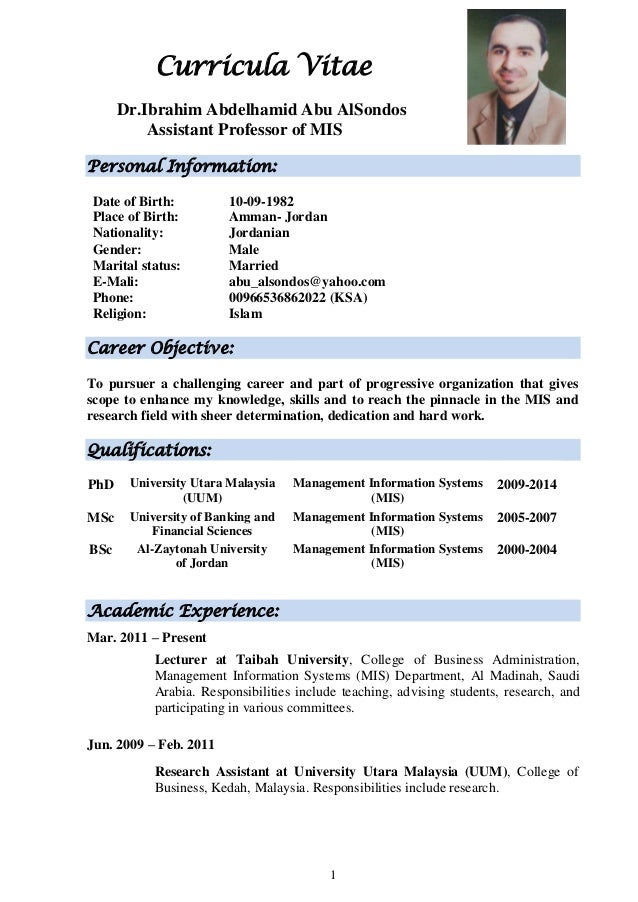 cv dr ibrahim abu al sondos cv of assistant professor in management