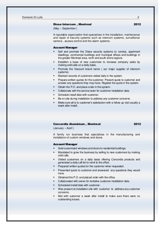 cv english b domenic di lullo account manager sample marketing manager resume