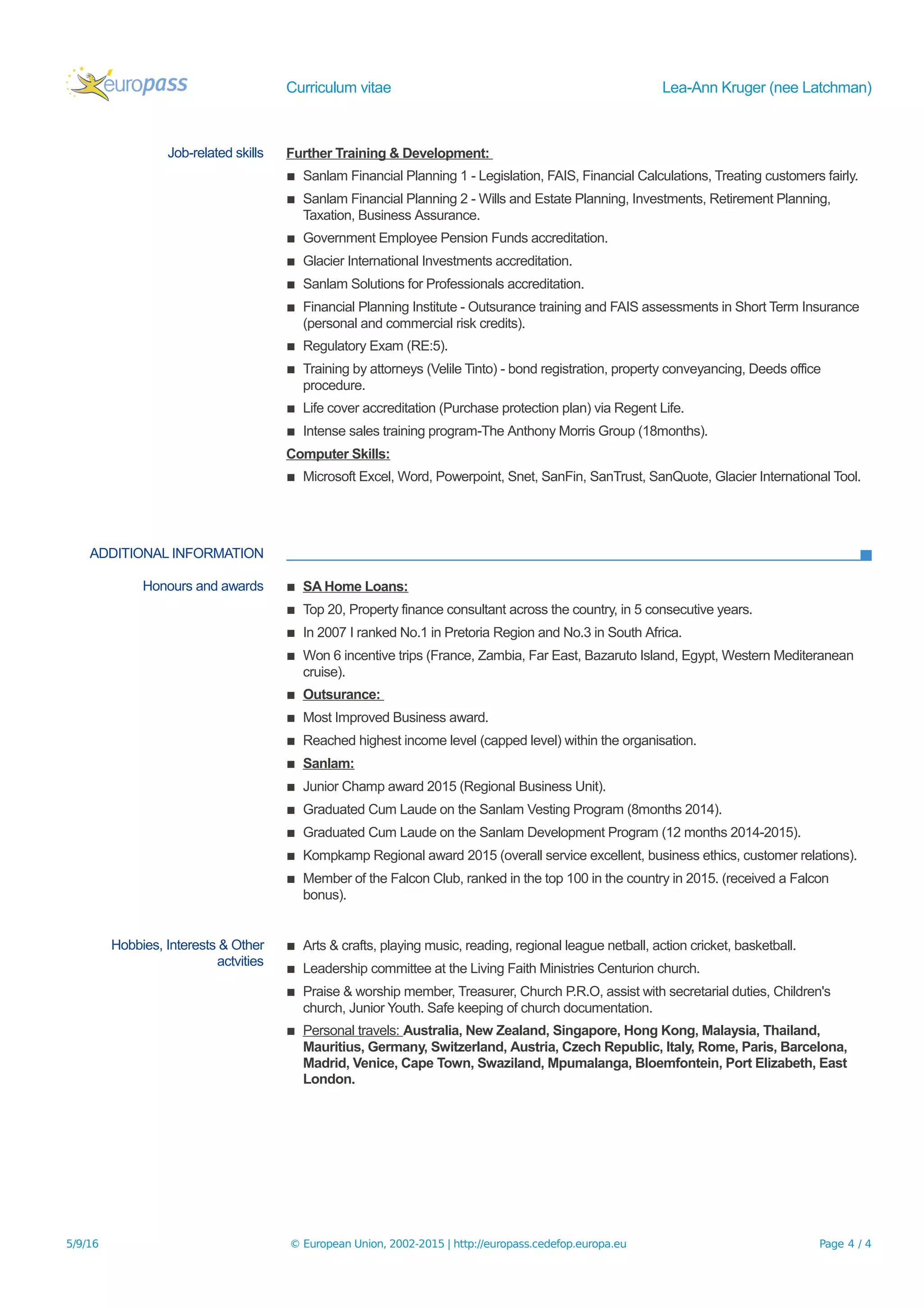 Cv europass-lea-ann kruger-en | PDF
