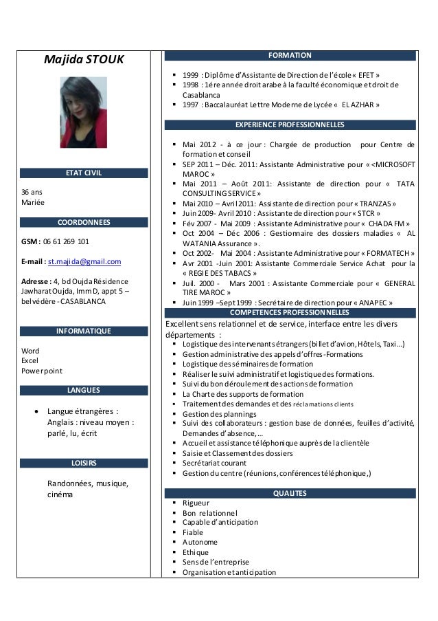 Cv coordinatrice de projets