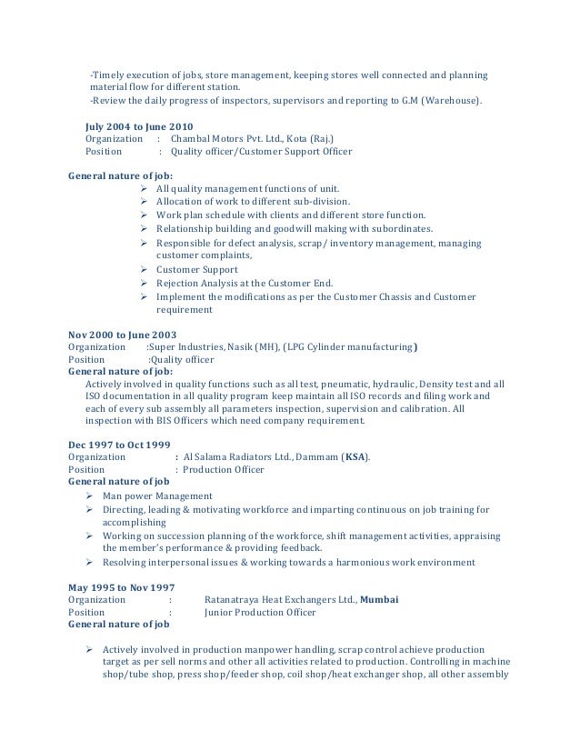 Cv For spare parts manager