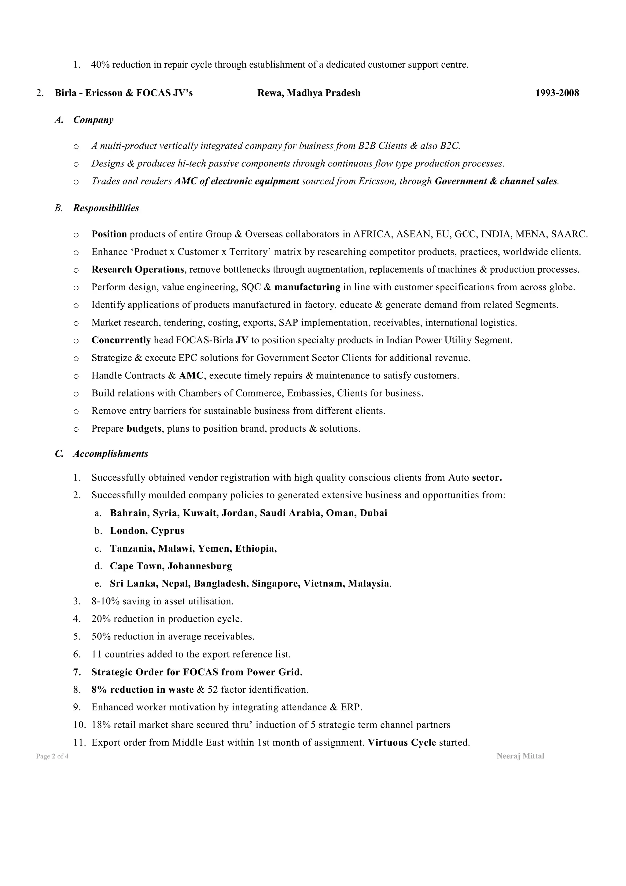 Cv neeraj mittal-nit-iim-operations-business development-international 