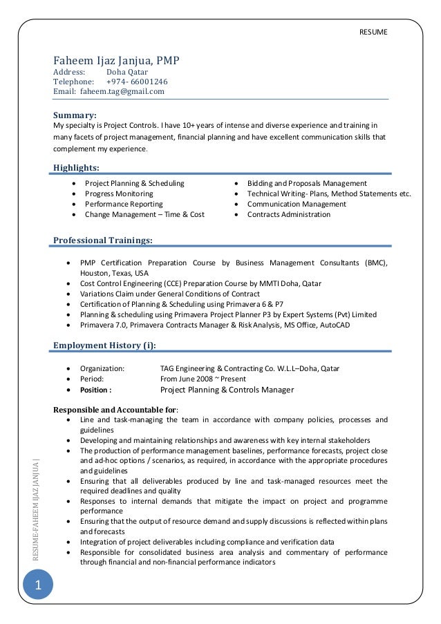 cv project control manager pmp resume 1 resume faheemijazjanjua faheem ijaz janjua pmp address doha qatar telephone - Resume Of Project Control Manager cv project control manager pmp resume 1 resume faheemijazjanjua faheem ijaz janjua pmp address doha qatar telephone - Resume Of Project Control Manager