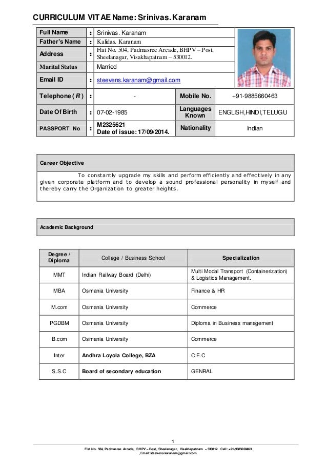 Cv srinivas. karanam updated cv