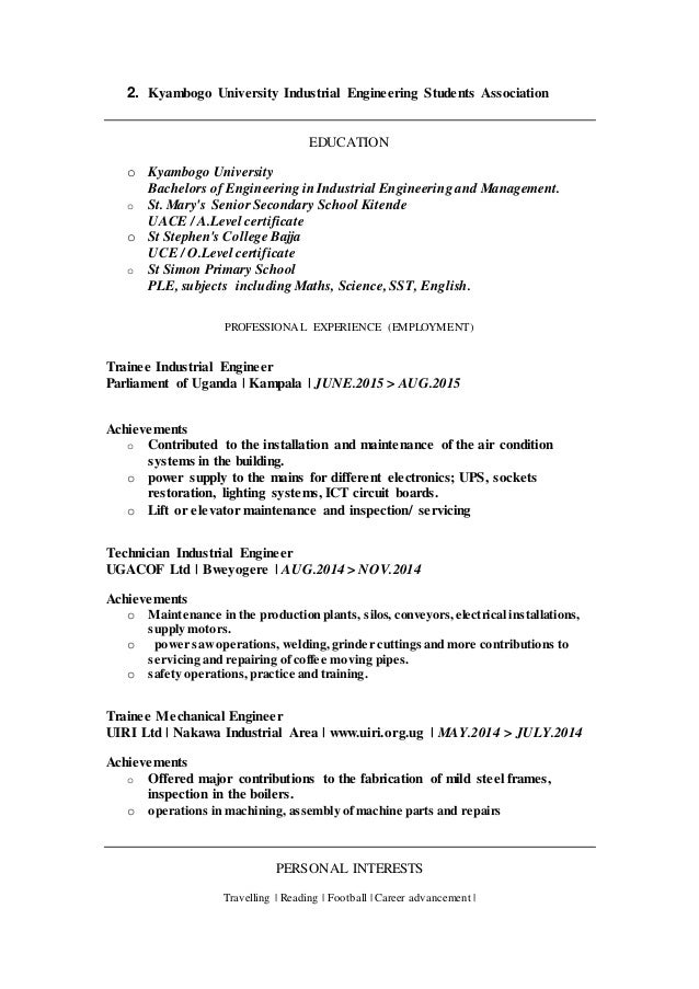 cv samples for engineering students