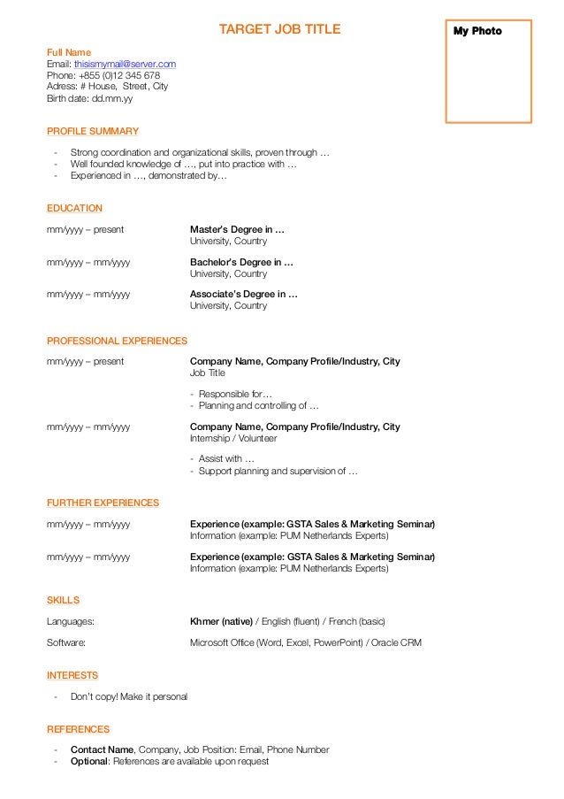 cv template country profile template