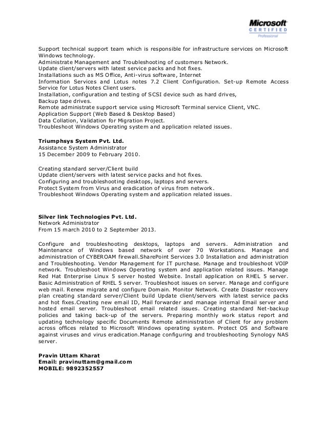Network and system administration resume