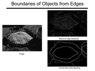 Boundaries of Objects from Edges
Image
Machine Edge Detection
Human Boundary Marking
 