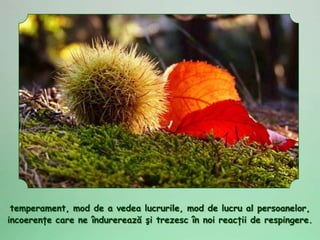 temperament, mod de a vedea lucrurile, mod de lucru al persoanelor,
incoerenţe care ne îndurerează şi trezesc în noi reacţii de respingere.
 