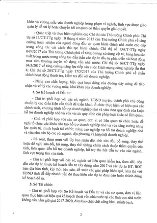 khdn vdr vu6n g milc cua doanh nghidp trong pham vi ngdnh, linh vuc dugc giaoqu6n l), de xu ry ho{c chuy6n t6i Io quur, .irr,a,, q"ya;;# quytit.
- QuSn triQt vd thr,rc hiQn nghiem c6c chi thi ciaThir tu6rng chfnh phir: chithi s6 l3lcT-TTg ngay 10 th6n! o na* 2015 cira Tht tudrng chinh phri vo tangcudng trdch nhiOm cria nguoi dung dAu co quan henh chinh nhe nu6c c6c cdptrong c6ng tirc chi cdch thfi ruc henh chinh; Chi thi ,i rj7Cil;; nsdy04/412017 crta Tht tu6ng chinh pht ve teng cucrng
$ ar"t ru, tu, hdng h6a s6n*u6t trong nudc trong cong tac dZuBA, ;#i;;""d4" ffiA tri6n vdr hoat d6ngmua s6t' tuong xuvon str dung v6n il ;;;., chi thi sti t6/cT-TTg ngey0415/2017 vc tdngcucrng ndng lgc ti6p cfln cu.6. ca.n m?ng c6ng nghiQp lAn thri4; Qhi th! so 2olcT-TTg ,qdv 17/5/2017 cua Tht tu6ng chfnh phu v6 ch6nchinh ho4t dOng thanh tra, ki6 m trad6i r,6i doanh nghiQp.
- Ndng cao chdt luQng, hiQu qua hoat dOng cria ducrng day n6ng oe tiepnhfn vd xri ly circ vu6ng mdc,kh6 khdn cua doanh nghiOp.
j
2. Sd K6 hopch vd DAu tu:
- cht tri ph6i hgp vcri c6c s6, ngdnh, uBNrD hu1,6n, thanh ph6 chu dong
chuAn bi c6c di6u kiQn cAn thiet ao t.io-n il"t,0 .t,r. thgc hiQn co hiQu qudc6c
chinh s6ch, chucrng trinh h5 trcv doanh nghiQp nho vd vira theo quy dinh cua Lu6thd trq doanh nghiQp nh6 vdr vira vd c6c quy dinh crta phaplupt khric c6 li6n quan.
- chri tri ph6i hgp voi cac co quan, don vi co 1i6n quan t6 chuc hopc d6nghi t6 chuc c6c khoa ddo tpo h5 tro doanh nghiQp nho va vua tdng cucrng ndngluc quan tri, minh bach tdi chinh; n6ng cao nghiep ,u hd trq doanh nghiQp nh6vd vria cho c6n bQ c6c s6, ngdnh, dia phucrng
"a
rriep h6i doanh nghiqp.
- Re so6t, tham mrru voi Uy ban nhan ddn tinh sua d6i, b6 sung, thay thd
hodc do nghi sua doi, b6 sung, thaytrre J"* .rri* s6ch thuQc th6m quydn cria
tinh, li6n quan d6n hd trq doanh nghiQp, h6"trg tr* rrrri-j#;" vdo c6c ngdnh,
linh vgc trgng t6m ciatinh.
- Cht tri ph6i hqp voi citc sd, ngdnh c6 li6n quan ki6m tra, theo ddi, d6nd6c c6c dg 6n thuQc ke hoach dAu t,, *ay dung ndm 2ol7 vitc6c dp 6n BT, BoTtrcn dia bdn tinh, kfp thoi brio c6o, dd xu6t cac giitr ph6p hiQu que,kha rhi v6iLrBND tinh oc oAy nhanh ti6n dQ thgc hiQn c5c du rin d6m b6o hodn thanh dirng
kli hopch dC ra.
3. S,& Tdi chinh:
- cht tri ph6i hQp v6i So Kti hoach vd EAu tu vd c6c coquan, dcrn vi li6n
quan thpc hiQn c5 hiQu qua k6 hoach tho6i v6n nhe nu6c tqi citclinh v.uc nhe nu6c
khong cAn nim gifi gia i 2017 -2020, dam b6o ch{t ch6, c6ng khai, minh bach.
2
?
 