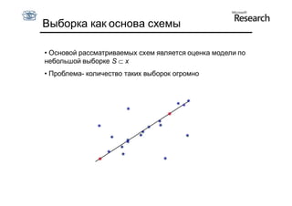 Выборка как основа схемы

• Основой рассматриваемых схем является оценка модели по
небольшой выборке S  x
• Проблема- количество таких выборок огромно
 