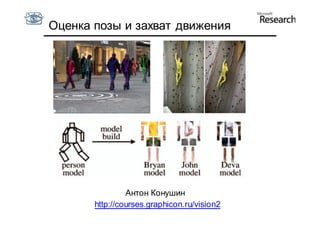 Оценка позы и захват движения




                Антон Конушин
       http://courses.graphicon.ru/vision2
 