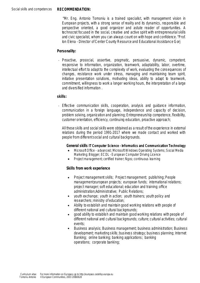 Curriculum Vitae Europass Tomoniu Antonio