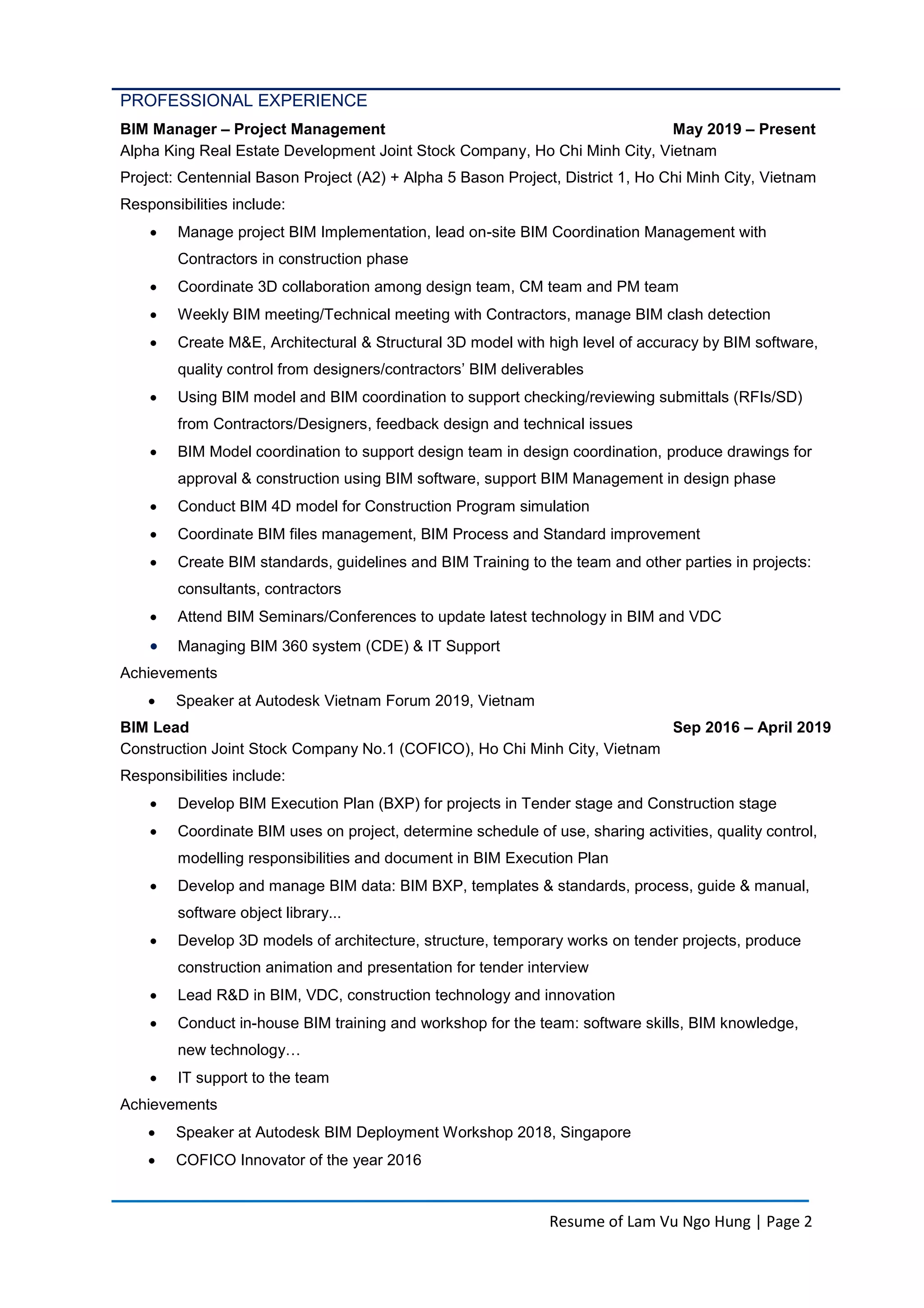 CV 2020 - LAM VU NGO HUNG - BIM|VDC Specialist | PDF