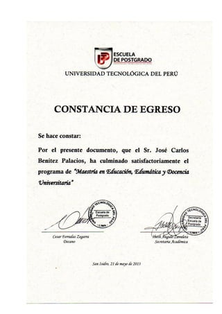CV – Mag. Ing. José Carlos Benítez Palacios Pág. 23 / 41
 