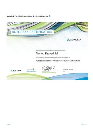 21/9/18 Page 3 / 6
Autodesk Certified Professional: Revit Architecture
 