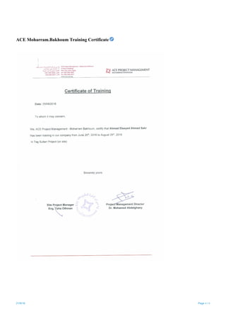 21/9/18 Page 4 / 6
ACE Moharram.Bakhoum Training Certificate
 