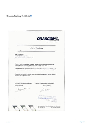 21/9/18 Page 5 / 6
Orascom Training Certificate
 