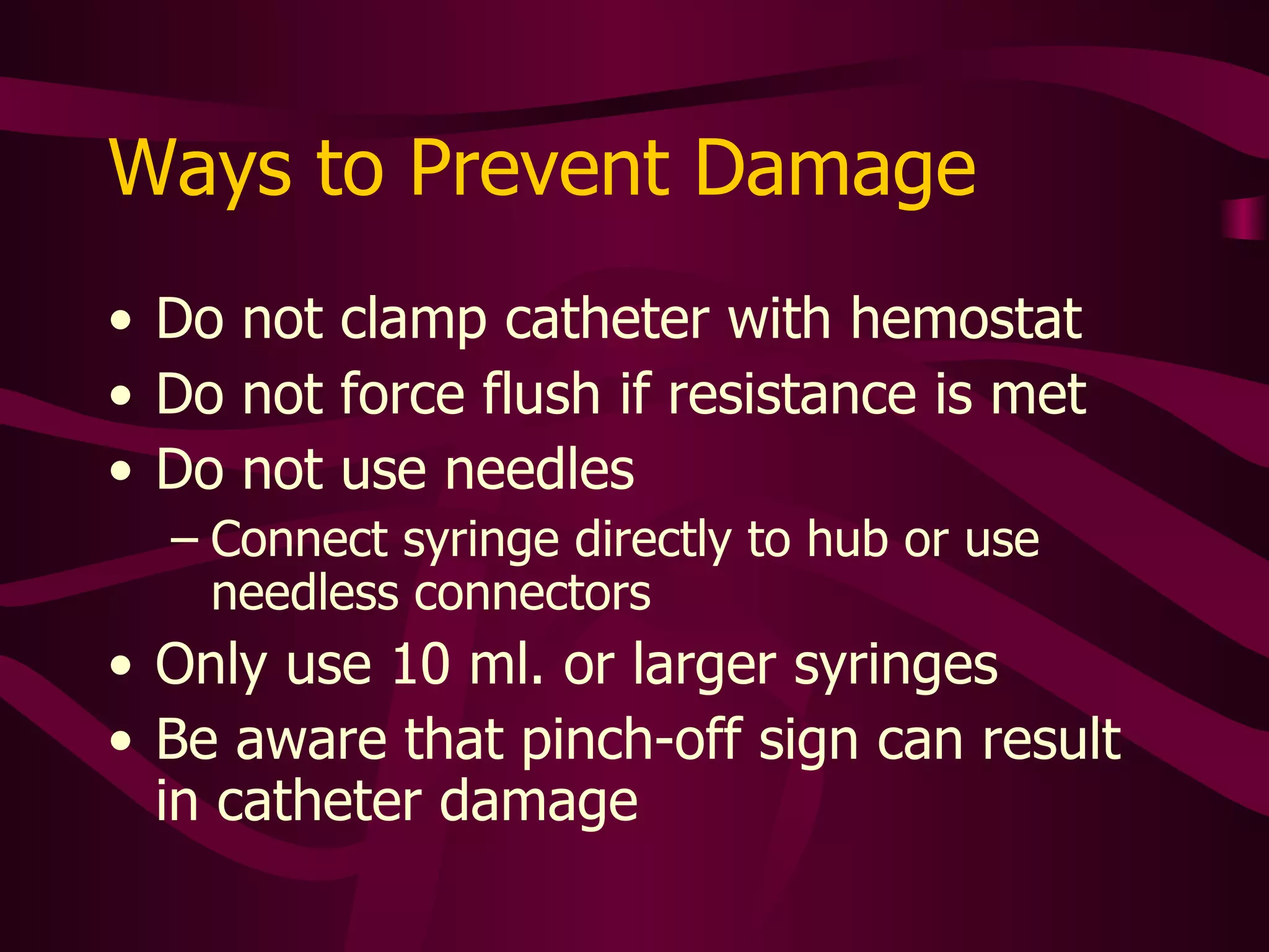 Occlusion Mechanical External or internal Non Thrombotic Precipitate, lipid accumulation Thrombotic Intraluminal clot Partial or total fibrin sheath Mural thrombus Fibrin tail Graphics showing different kinds of occlusions follow 