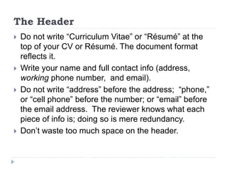 Intro to CV and Resume Writing | PPTX