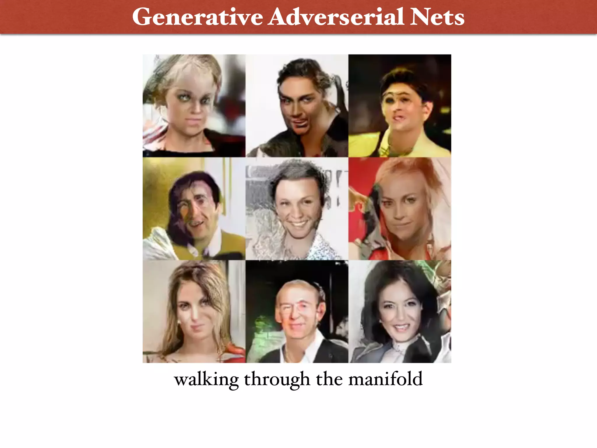 walking through the manifold
Generative Adverserial Nets
 