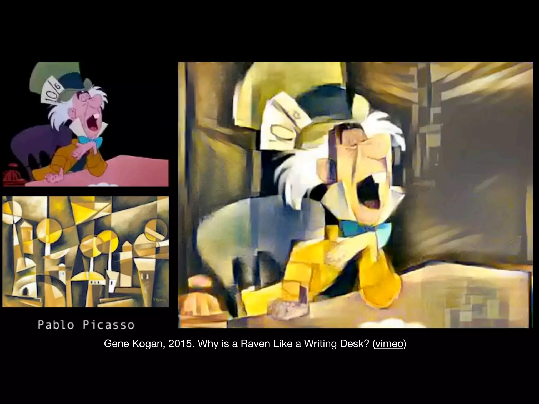 Gene Kogan, 2015. Why is a Raven Like a Writing Desk? (vimeo)
 